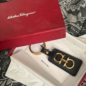 Salvatore Ferragamo Black and Gold Key Holder